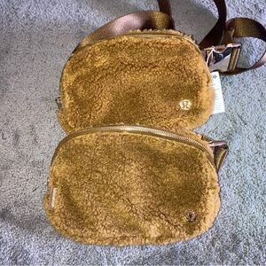 LULULEMON CARAMEL BURNT EVERYWHERE BELT BAG FLEECE SHERPA LOT (2) NEW W TAGS